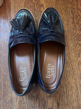 Franco Sarto Glossy Navy Tassel Loafers